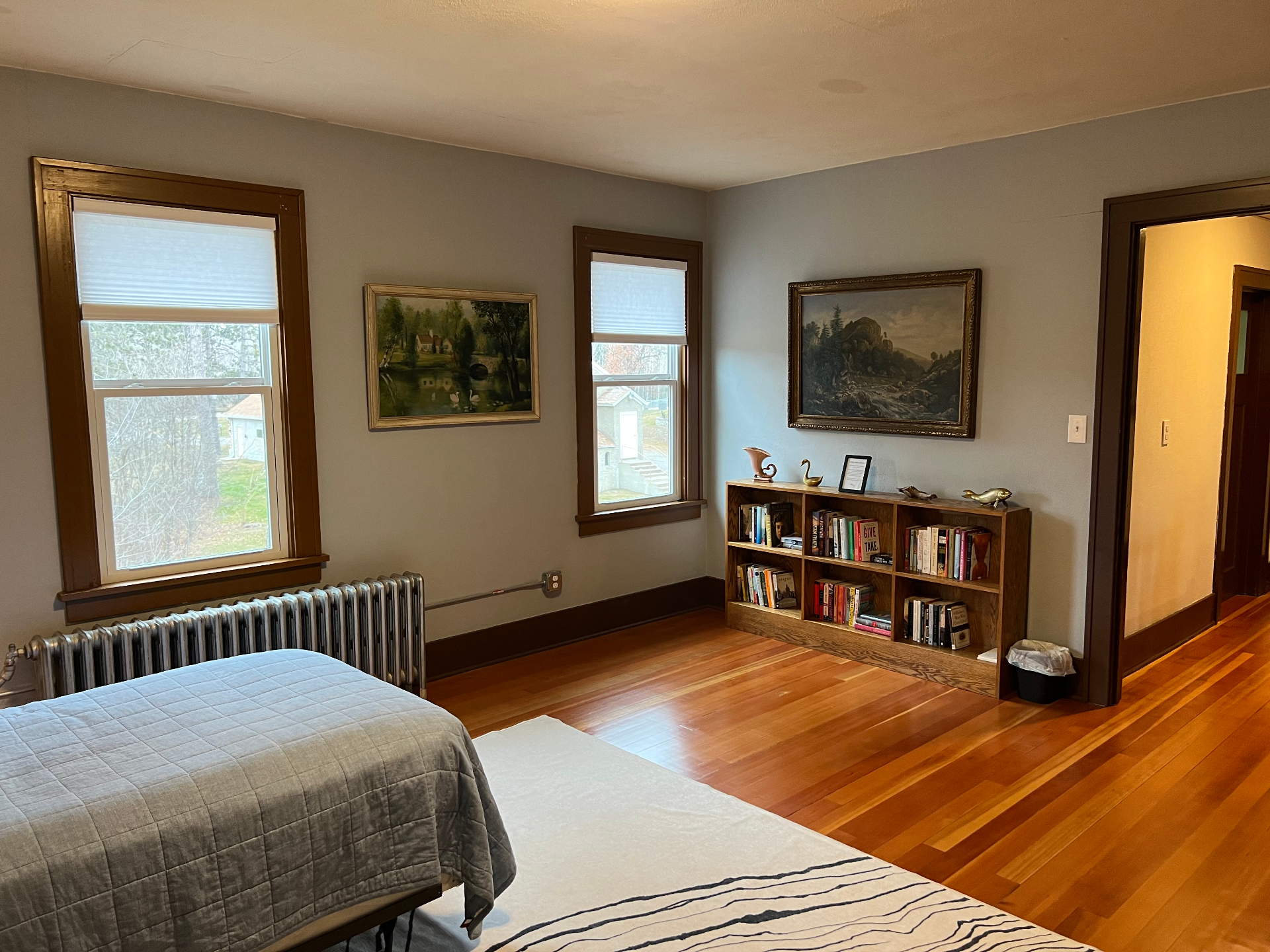 Bedroom with lake view window