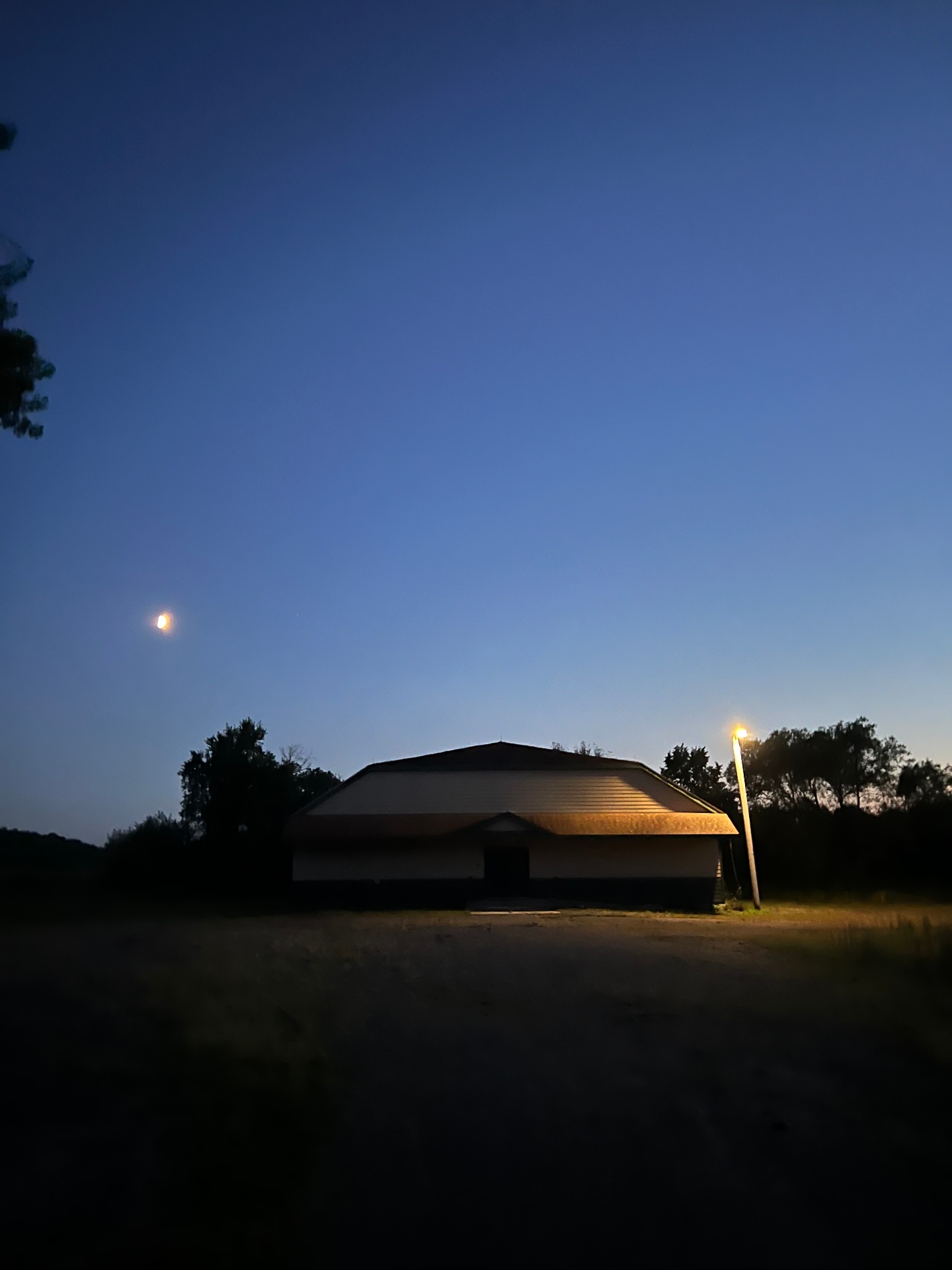 Field house lit up at night