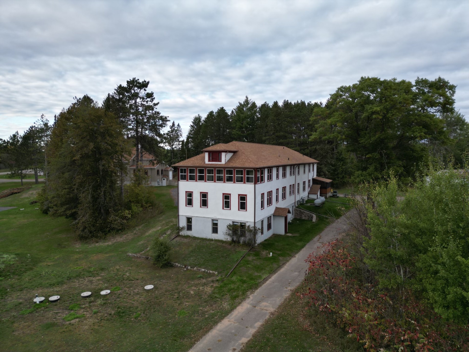 Aerial view of the house from the front